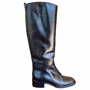 Bally Black Leather Tall Combat/Moto Boots